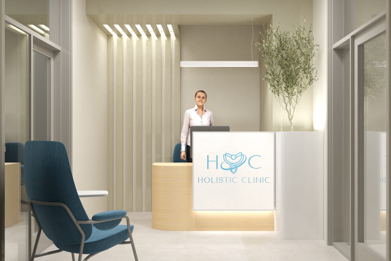 Wizualizacja wnętrza recepcji Holistic Clinic Bielsko-Biała